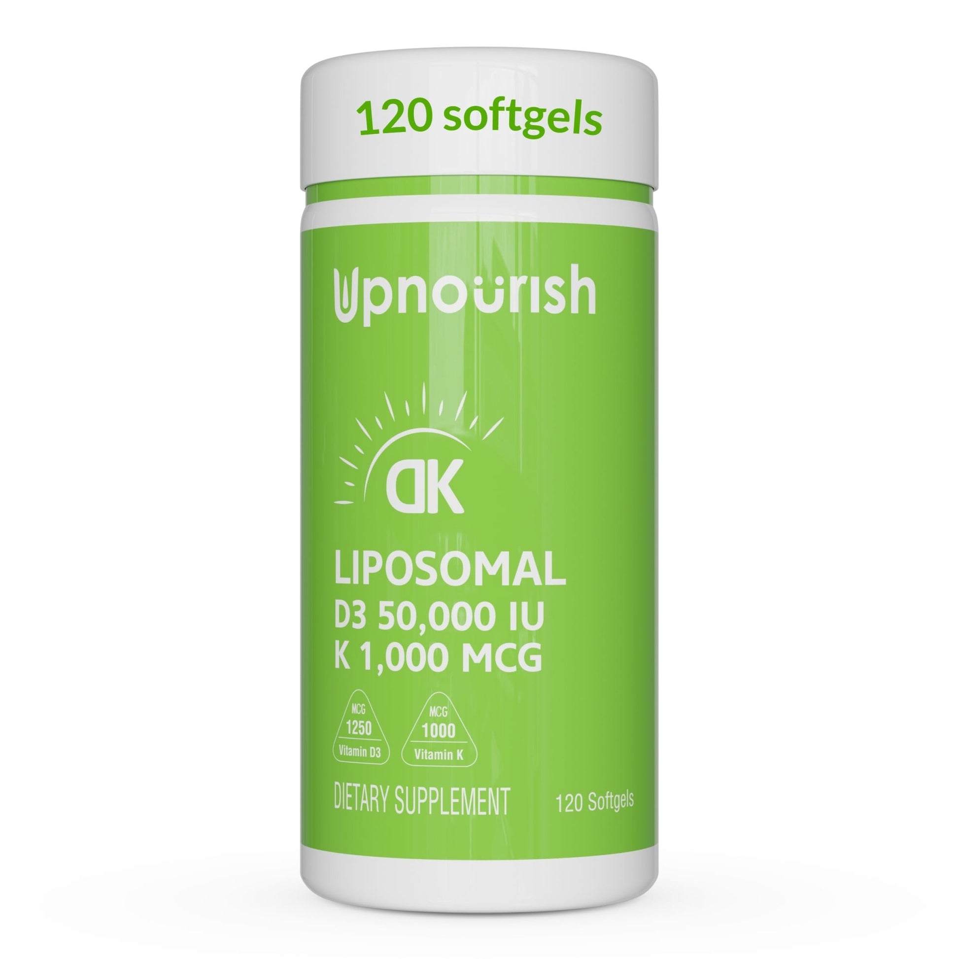 UpNourish Liposomal Vitamin D3 50000 IU (Vitamina D3 de 50000) with 1000 mcg Vitamin K, High Dose Vitamin D3 K2, Vitamin D 50000 IU with K1, K2 MK-4 and MK-7, 120 Mini Softgels - OzHealthStandard