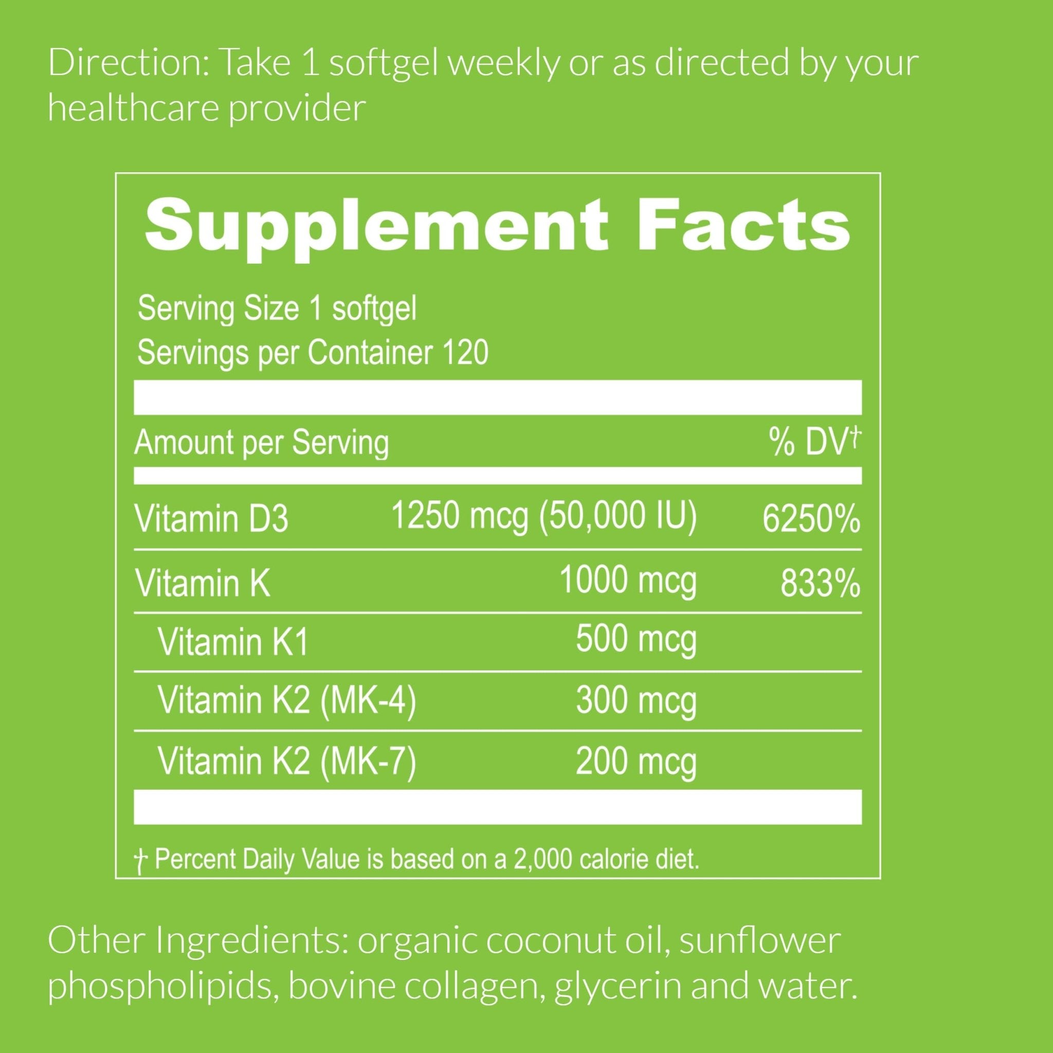 UpNourish Liposomal Vitamin D3 50000 IU (Vitamina D3 de 50000) with 1000 mcg Vitamin K, High Dose Vitamin D3 K2, Vitamin D 50000 IU with K1, K2 MK-4 and MK-7, 120 Mini Softgels - OzHealthStandard