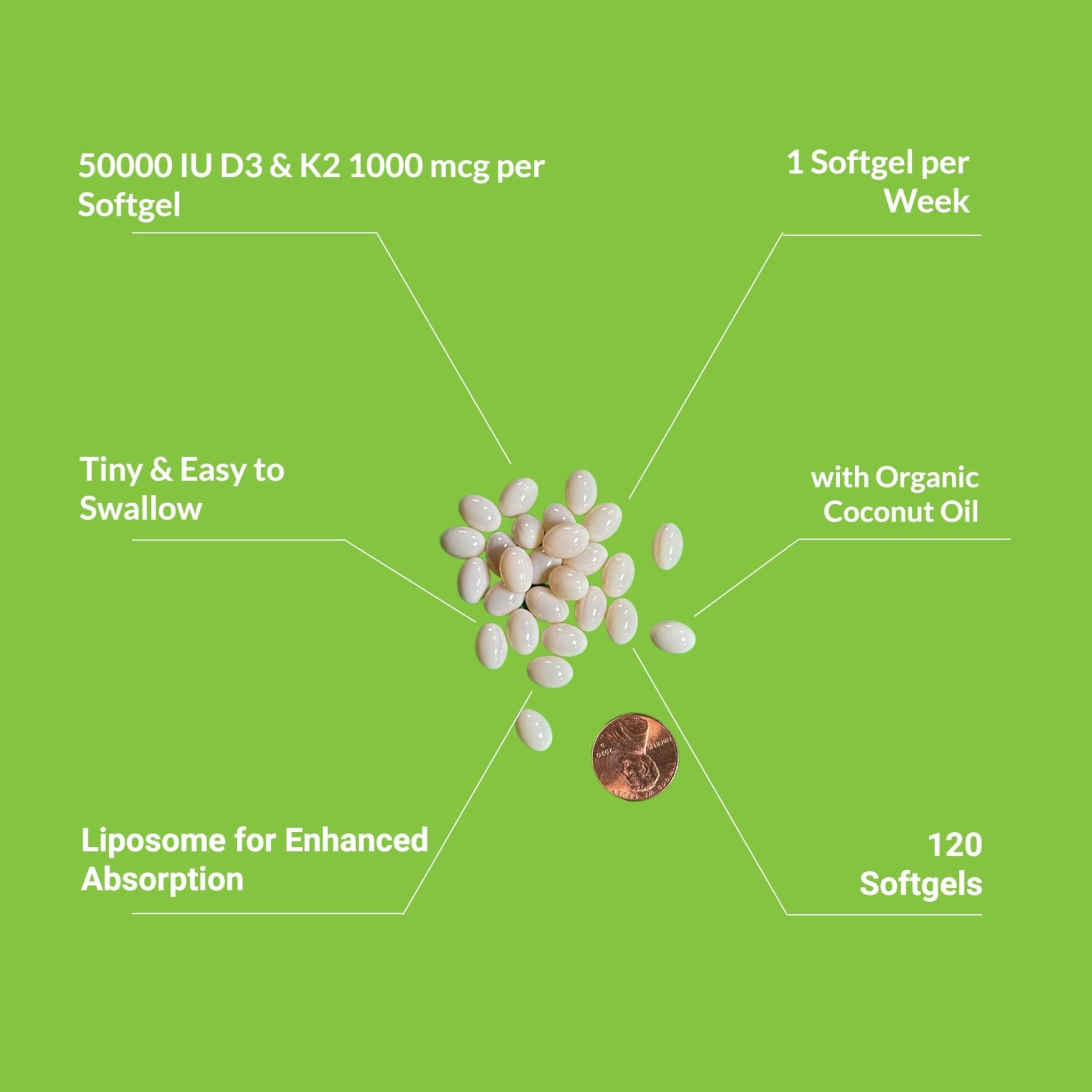 UpNourish Liposomal Vitamin D3 50000 IU (Vitamina D3 de 50000) with 1000 mcg Vitamin K, High Dose Vitamin D3 K2, Vitamin D 50000 IU with K1, K2 MK-4 and MK-7, 120 Mini Softgels - OzHealthStandard