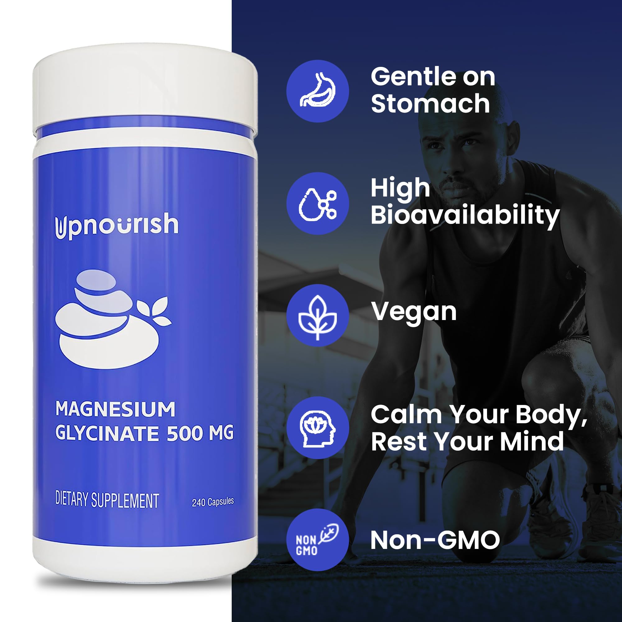 UpNourish Magnesium Glycinate Chelate 500mg Capsules - Highly Absorbable Chelated Magnesium - Pure Magnesium Supplemen - OzHealthStandard