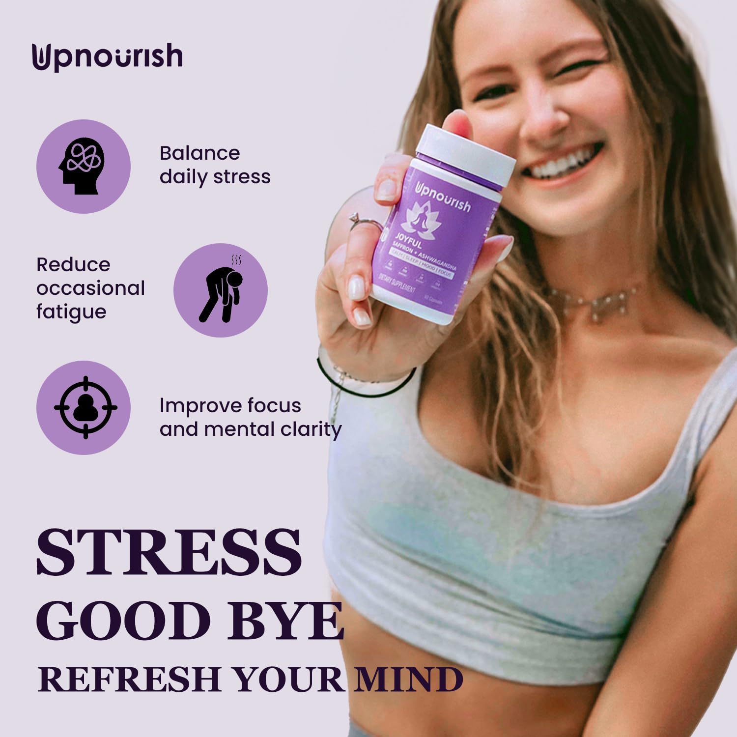 UpNourish Organic Ashwagandha Saffron Supplements with Probiotics - Stress Relief, Mood Enhancer, Calm Happy Pills Support Fatigue Focus Clarity with L-Theanine, Rhodiola, 30 Vegan Capsules - OzHealthStandard