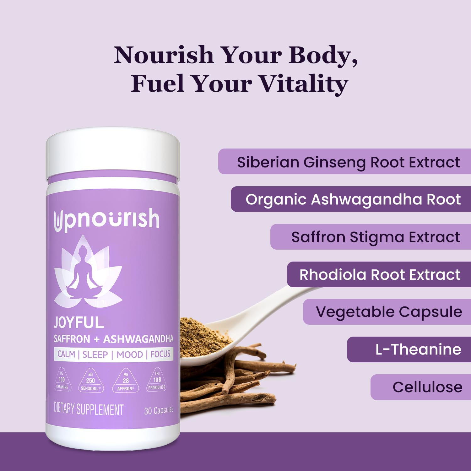 UpNourish Organic Ashwagandha Saffron Supplements with Probiotics - Stress Relief, Mood Enhancer, Calm Happy Pills Support Fatigue Focus Clarity with L-Theanine, Rhodiola, 30 Vegan Capsules - OzHealthStandard