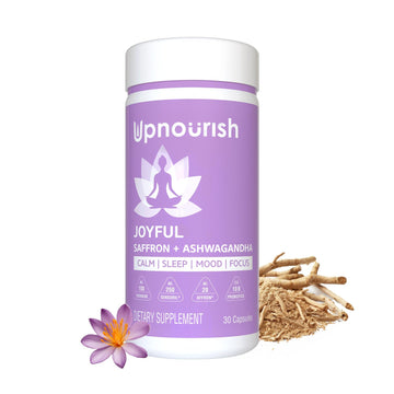 UpNourish Organic Ashwagandha Saffron Supplements with Probiotics - Stress Relief, Mood Enhancer, Calm Happy Pills Support Fatigue Focus Clarity with L-Theanine, Rhodiola, 30 Vegan Capsules - OzHealthStandard