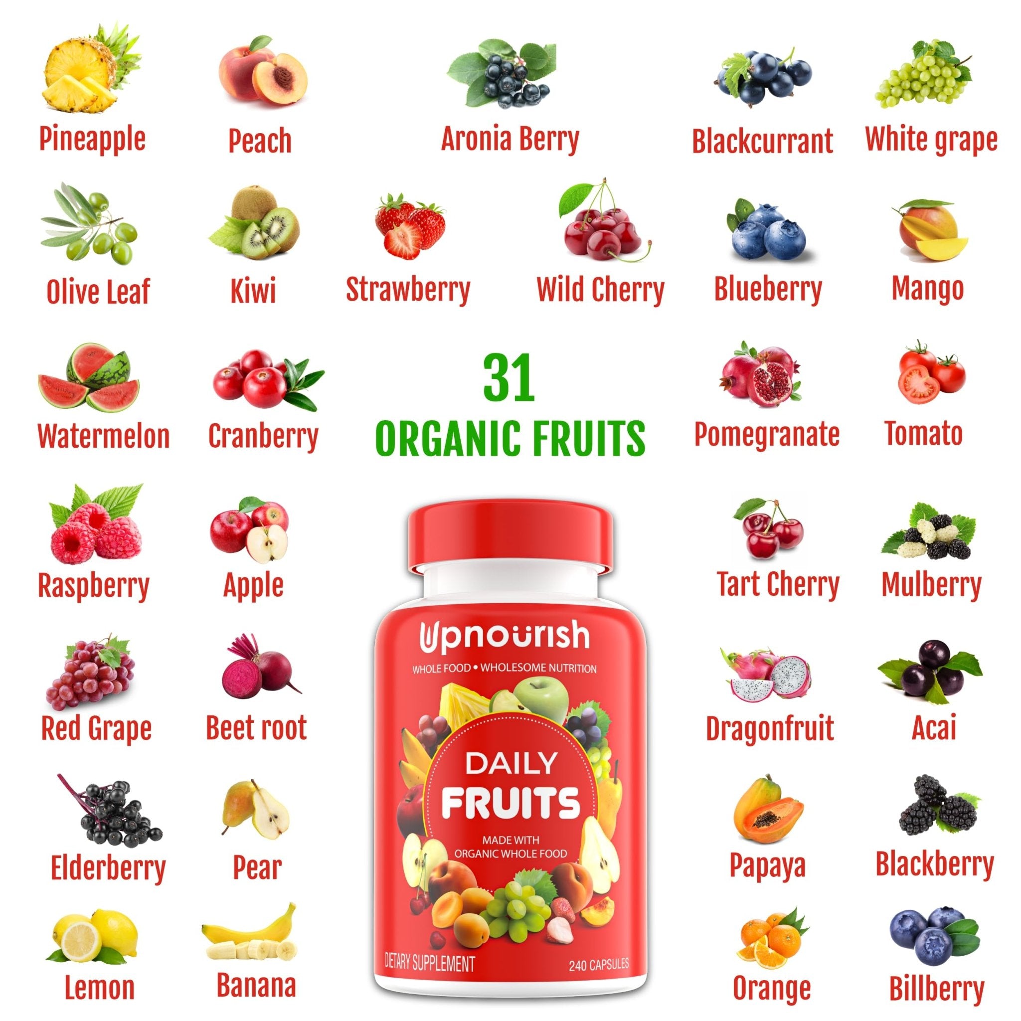 UpNourish Organic Fruits and Veggies Supplement - Support Diet Balance, Body Cleanse & Energy - 480 Fruits and Super Greens Capsules from Nature - Fruit and Vegetable Supplements for Adults & Kids - OzHealthStandard