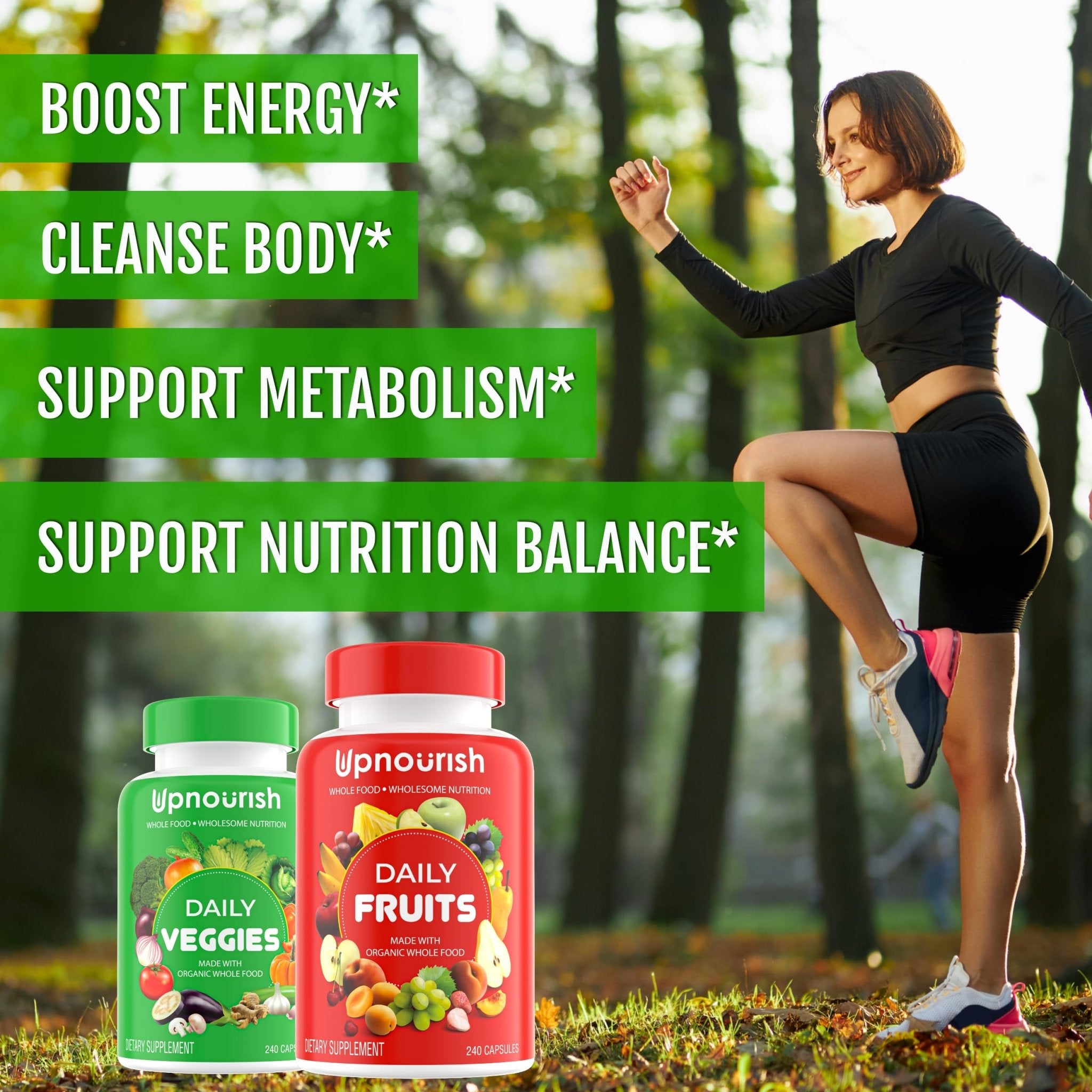 UpNourish Organic Fruits and Veggies Supplement - Support Diet Balance, Body Cleanse & Energy - 480 Fruits and Super Greens Capsules from Nature - Fruit and Vegetable Supplements for Adults & Kids - OzHealthStandard