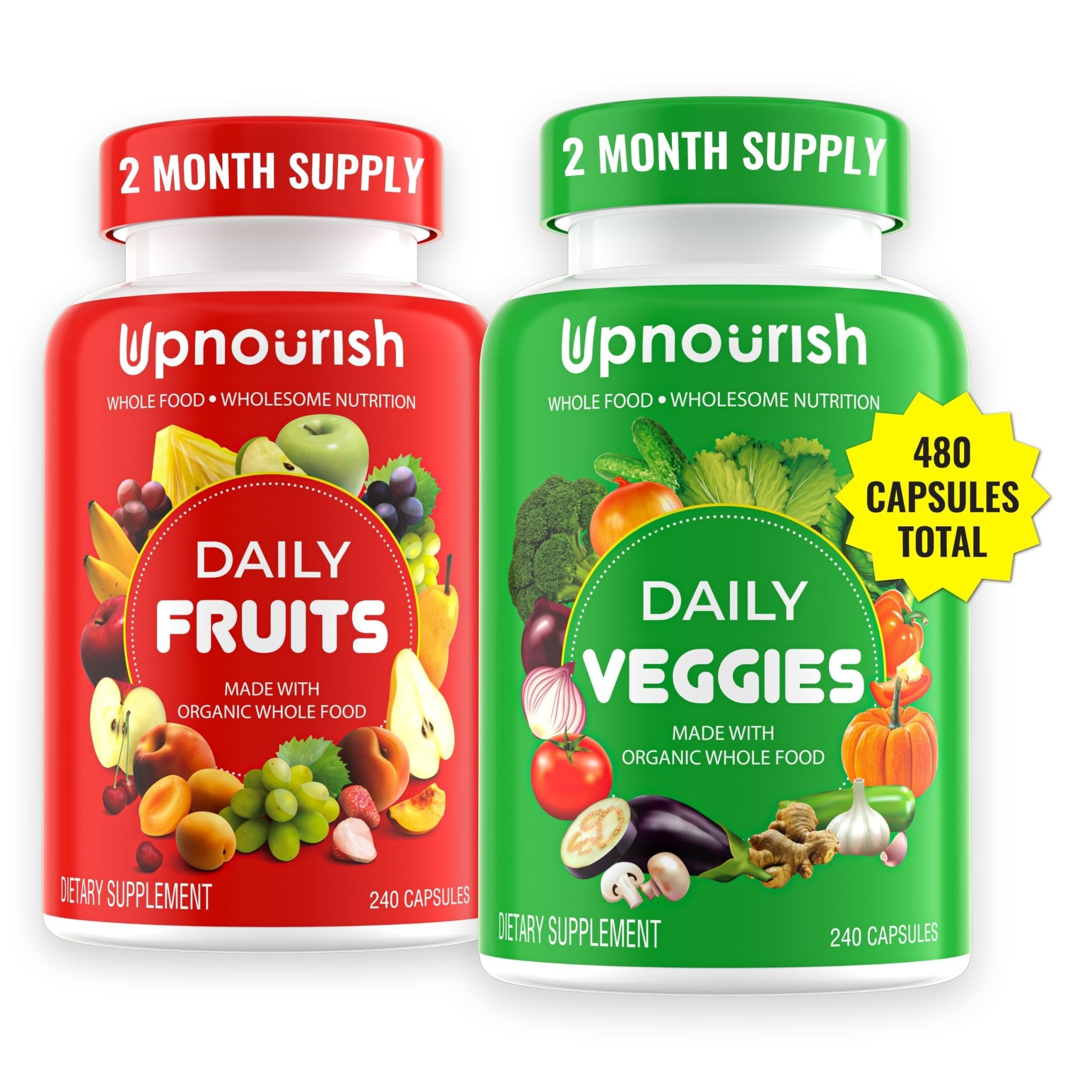 UpNourish Organic Fruits and Veggies Supplement - Support Diet Balance, Body Cleanse & Energy - 480 Fruits and Super Greens Capsules from Nature - Fruit and Vegetable Supplements for Adults & Kids - OzHealthStandard