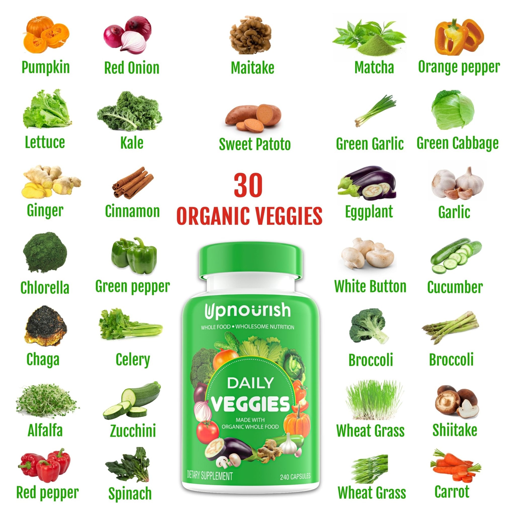 UpNourish Organic Fruits and Veggies Supplement - Support Diet Balance, Body Cleanse & Energy - 480 Fruits and Super Greens Capsules from Nature - Fruit and Vegetable Supplements for Adults & Kids - OzHealthStandard