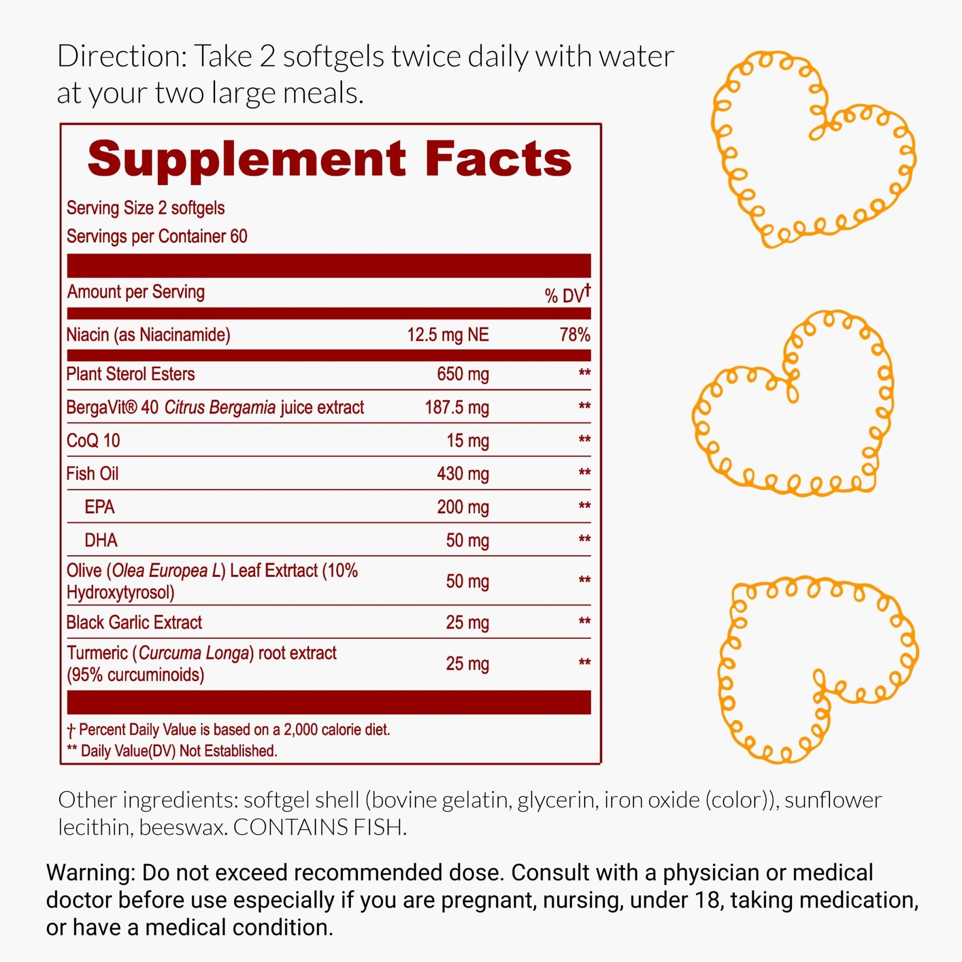 UpNourish Plant Sterols Citrus Bergamot Supplement for High Cholesterol with CoQ10, Omega 3, Olive Leaf, Turmeric Curcumin, Black Garlic and Niacin - 120 Softgels - OzHealthStandard