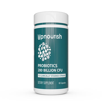 UpNourish Probiotics - 200 Billion CFUs for Men and Women, 15 Clinically Studied Strains, Prebiotics & Enzymes - 60 Vegan Capsules - OzHealthStandard