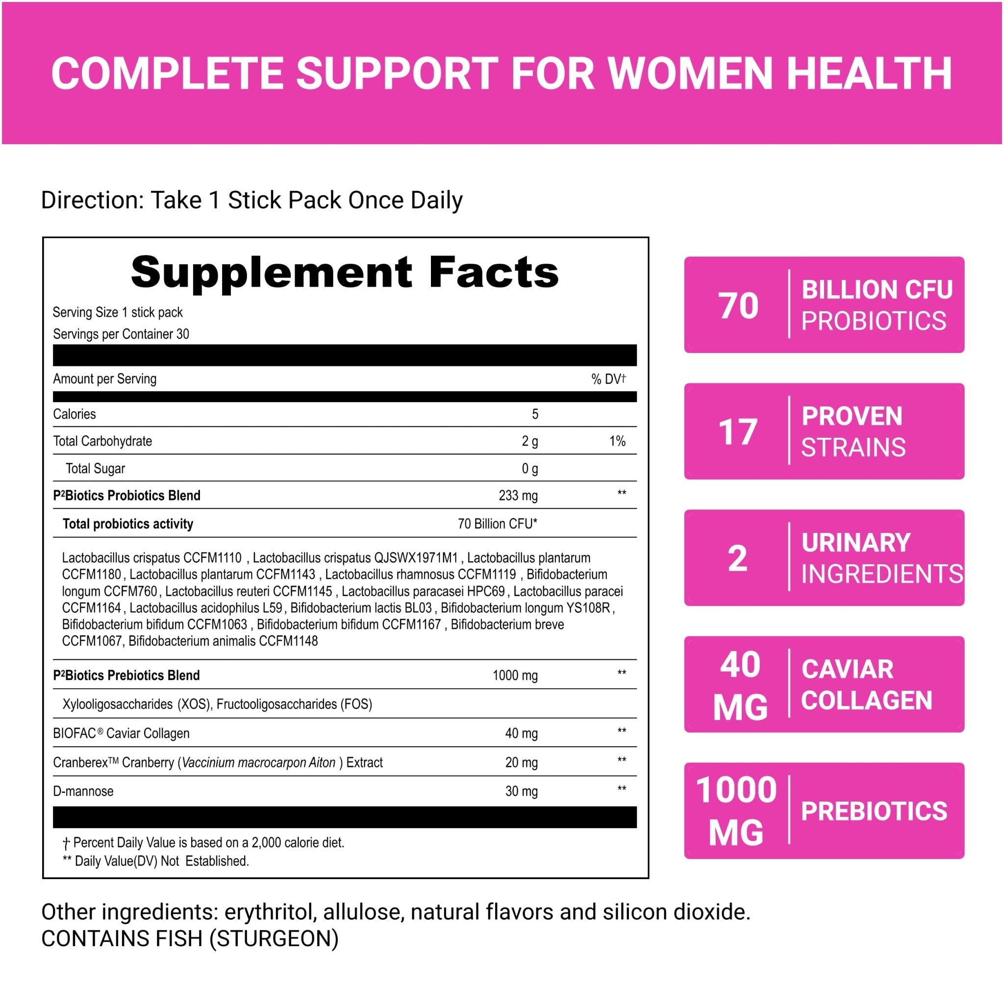 UpNourish Probiotics, Caviar Collagen with Prebiotics for Women's Digestive, Skin Radiance, and Feminine Health with Cranberry - OzHealthStandard