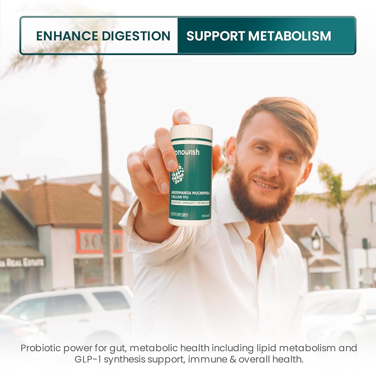 UpNourish Probiotics for GLP-1 Support, 5 Billion TFU Akkermansia Muciniphila for Digestive Health, Leaky Gut, Immunity and Metabolic Health, Prebiotics and Probiotics for Women and Men, 60 Capsules - OzHealthStandard