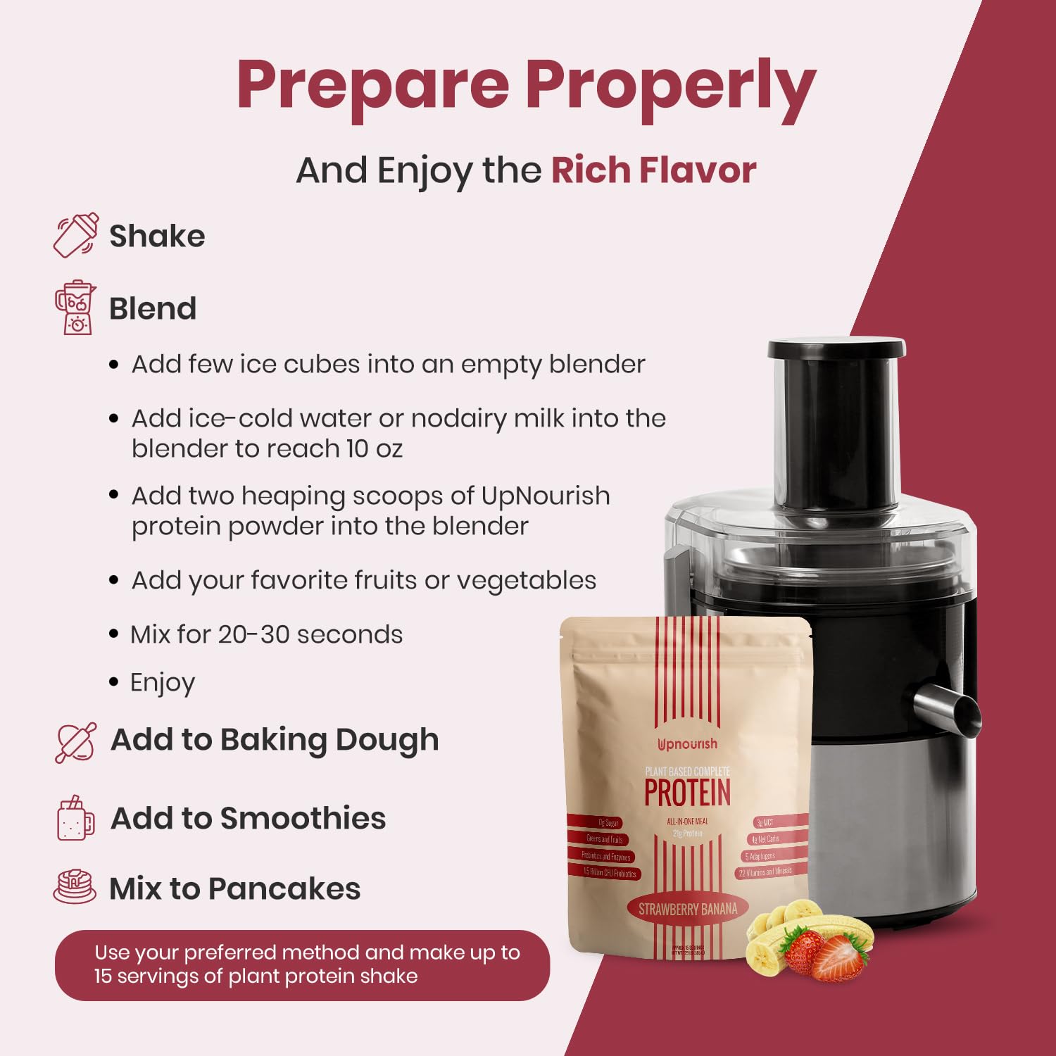 UpNourish Strawberry Banana Vegan Protein Powder 54 Superfoods Powder,1.5 Billion CFU Probiotics 21g Plant Based Protein,No Sugar No Dairy No GMO Dairy Free,Meal Replacement Shake Keto-Friendly Low-Carb Diet,15 Servings - OzHealthStandard