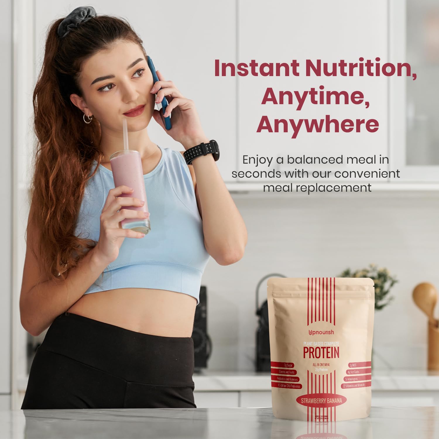 UpNourish Strawberry Banana Vegan Protein Powder 54 Superfoods Powder,1.5 Billion CFU Probiotics 21g Plant Based Protein,No Sugar No Dairy No GMO Dairy Free,Meal Replacement Shake Keto-Friendly Low-Carb Diet,15 Servings - OzHealthStandard