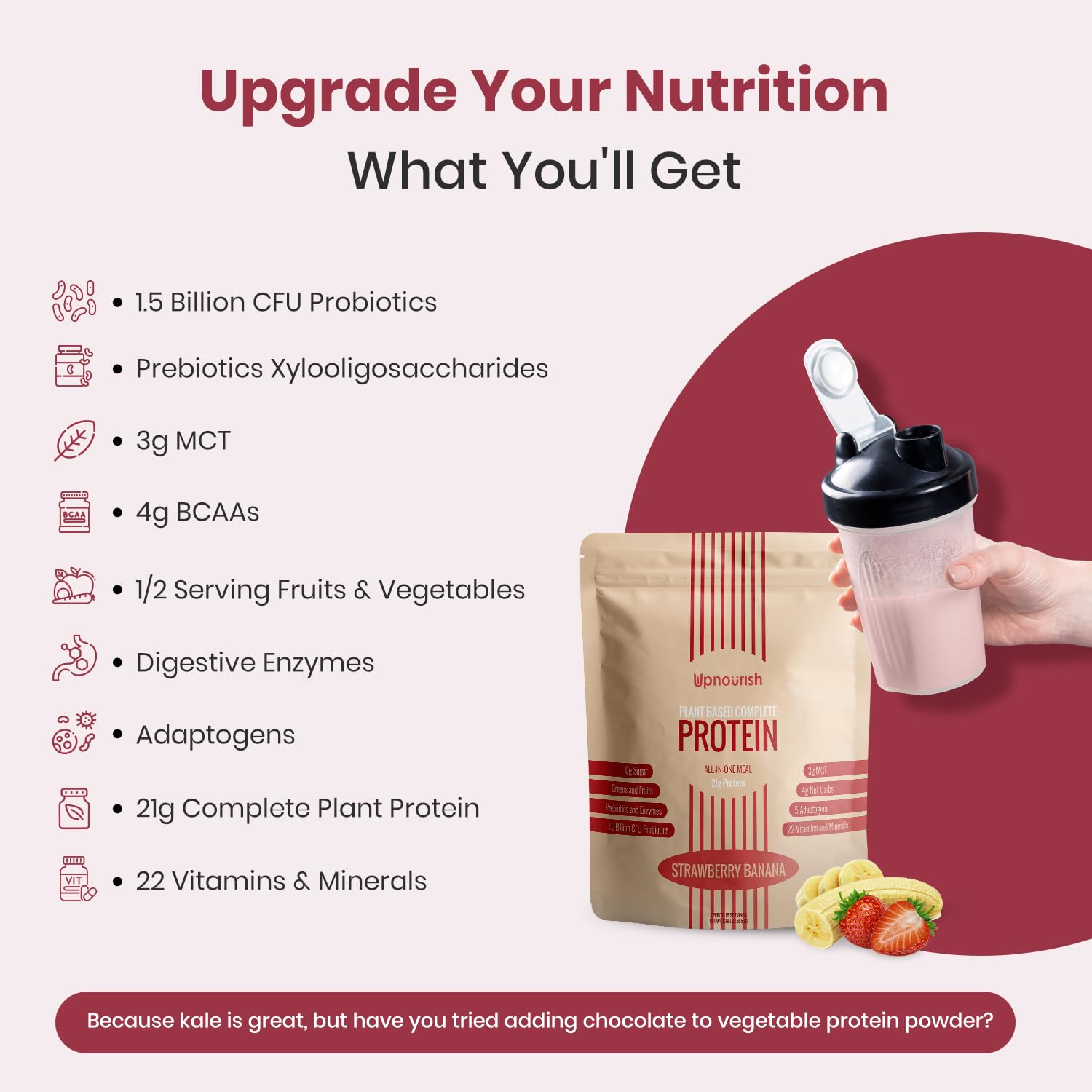UpNourish Strawberry Banana Vegan Protein Powder 54 Superfoods Powder,1.5 Billion CFU Probiotics 21g Plant Based Protein,No Sugar No Dairy No GMO Dairy Free,Meal Replacement Shake Keto-Friendly Low-Carb Diet,15 Servings - OzHealthStandard