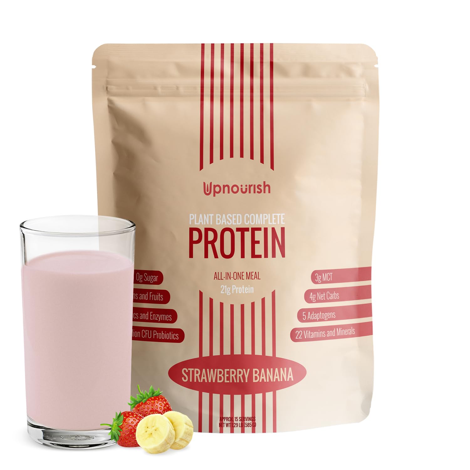 UpNourish Strawberry Banana Vegan Protein Powder 54 Superfoods Powder,1.5 Billion CFU Probiotics 21g Plant Based Protein,No Sugar No Dairy No GMO Dairy Free,Meal Replacement Shake Keto-Friendly Low-Carb Diet,15 Servings - OzHealthStandard