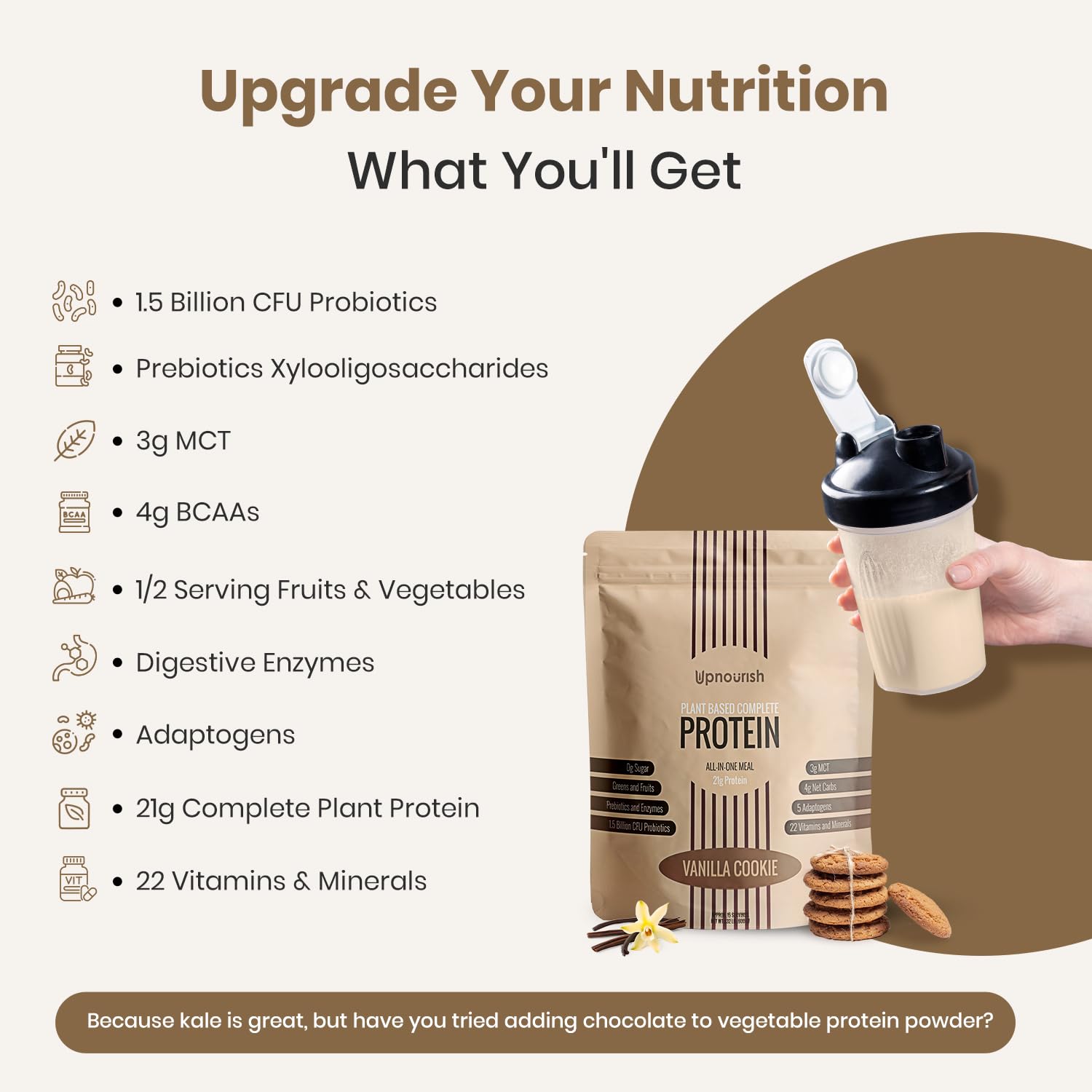 UpNourish Vanilla Cookie Vegan Protein Powder 54 Superfoods Powder,1.5 Billion CFU Probiotics 21g Plant Based Protein,No Sugar No Dairy No GMO Dairy Free,Meal Replacement Shake Keto-Friendly Low-Carb Diet,15 Servings - OzHealthStandard