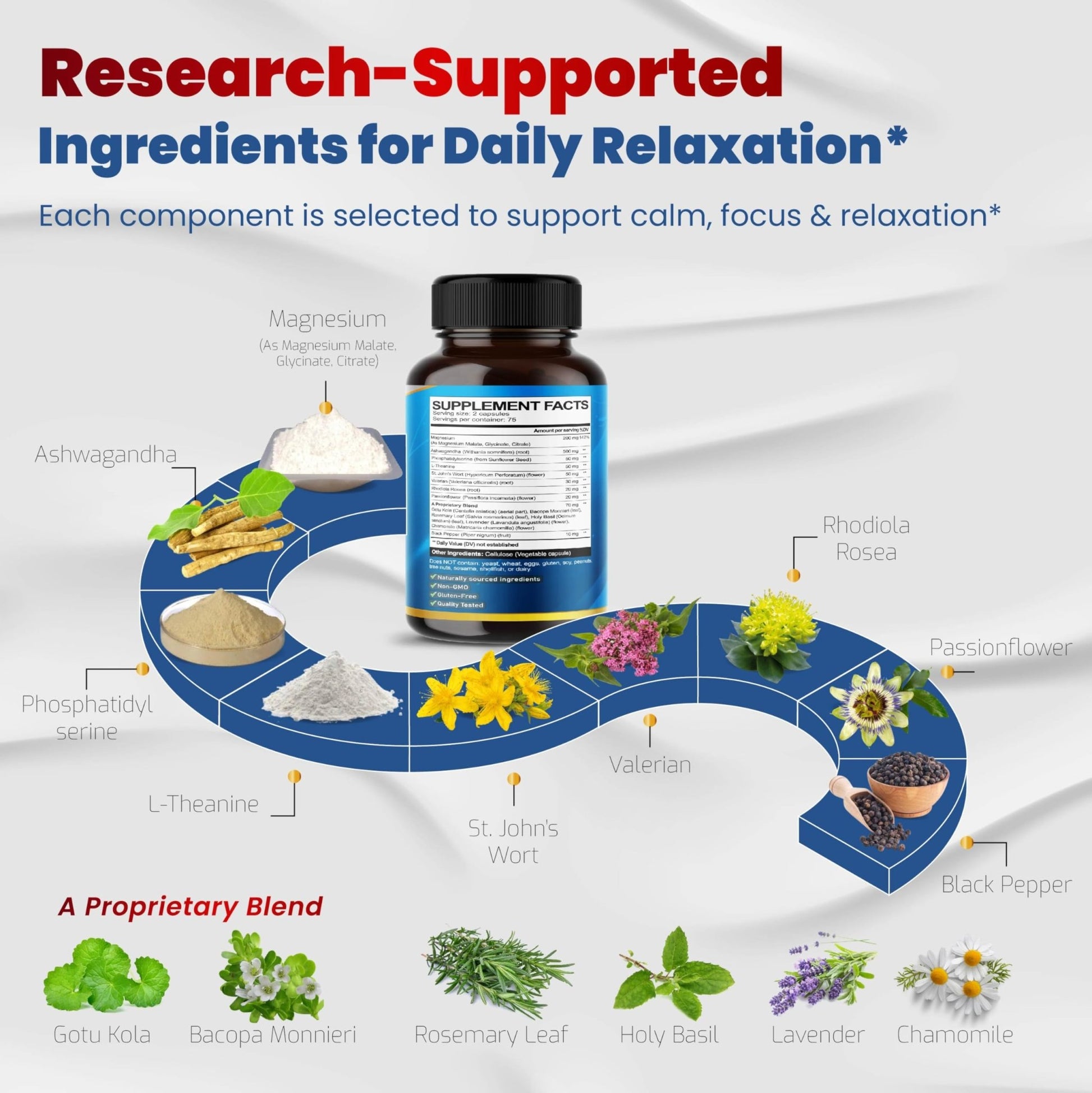 VEGATOT Organic Cortisol Wellness Complex 15-in-1 Formula with Magnesium Ashwagandha St. John's Wort Valerian Rhodiola Rosea Passionflower Chamomile - OzHealthStandard