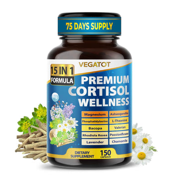 VEGATOT Organic Cortisol Wellness Complex 15-in-1 Formula with Magnesium Ashwagandha St. John's Wort Valerian Rhodiola Rosea Passionflower Chamomile - OzHealthStandard