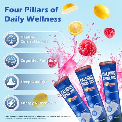 VENQUORIN Super Cortisol Calm Supplement Drink Powder for Women & Men with Magnesium Glycinate, Ashwagandha, L-Theanine & Vitamin D3 | Relaxation & Mood Support | Sugar Free, Vegan, 30 Servings - OzHealthStandard