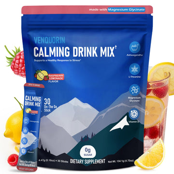 VENQUORIN Super Cortisol Calm Supplement Drink Powder for Women & Men with Magnesium Glycinate, Ashwagandha, L-Theanine & Vitamin D3 | Relaxation & Mood Support | Sugar Free, Vegan, 30 Servings - OzHealthStandard
