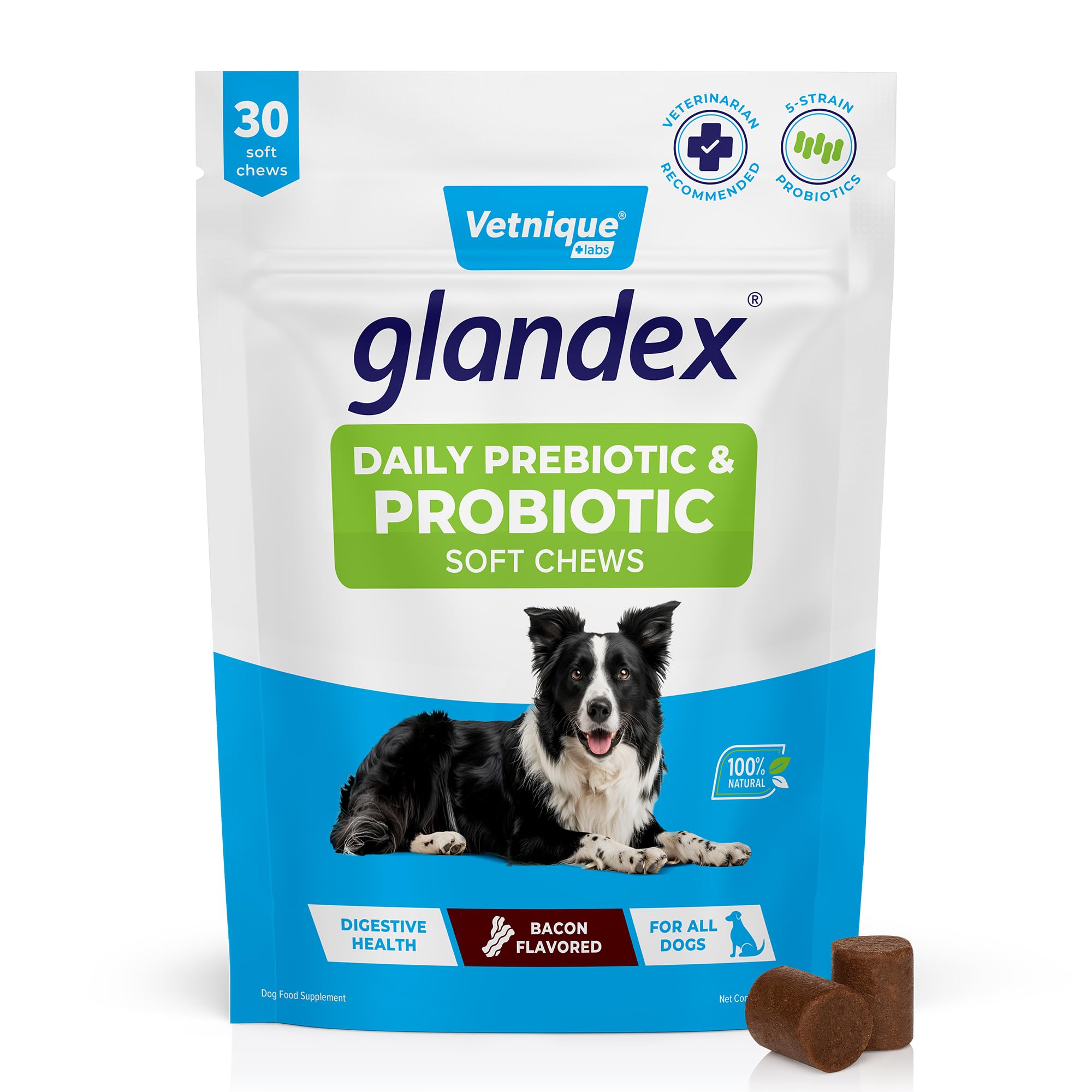 Vetnique Glandex Daily Probiotics for Dogs with Prebiotics to Support Gut Health with Fiber and Digestive Enzymes, Dog Probiotic Chews or Powders (30ct Chews, Bacon Chews) - OzHealthStandard