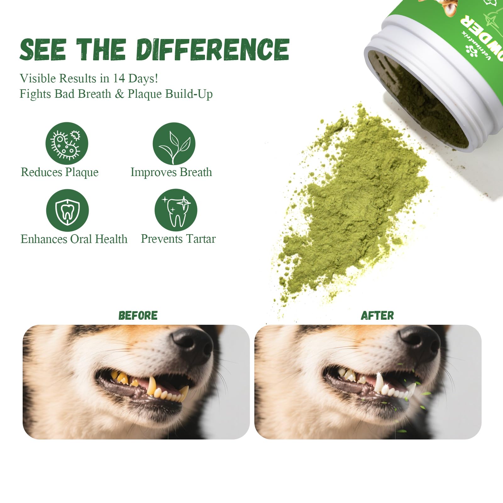 Vetriuntrix Dog Dental Powder, Dental Powder for Dogs Teeth Cleaning and Breath Fresh, Dog Teeth Cleaning Powder with Natural Plants Ingredients and Postbiotics, 200g - OzHealthStandard