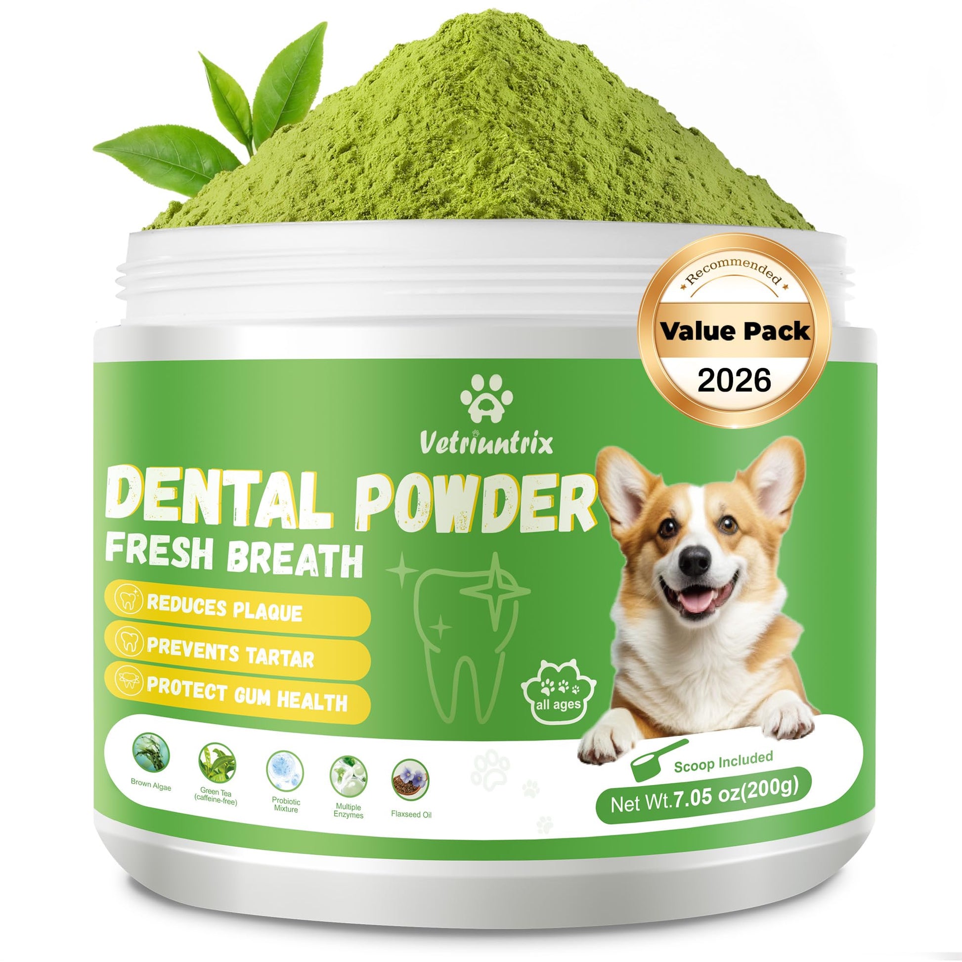 Vetriuntrix Dog Dental Powder, Dental Powder for Dogs Teeth Cleaning and Breath Fresh, Dog Teeth Cleaning Powder with Natural Plants Ingredients and Postbiotics, 200g - OzHealthStandard