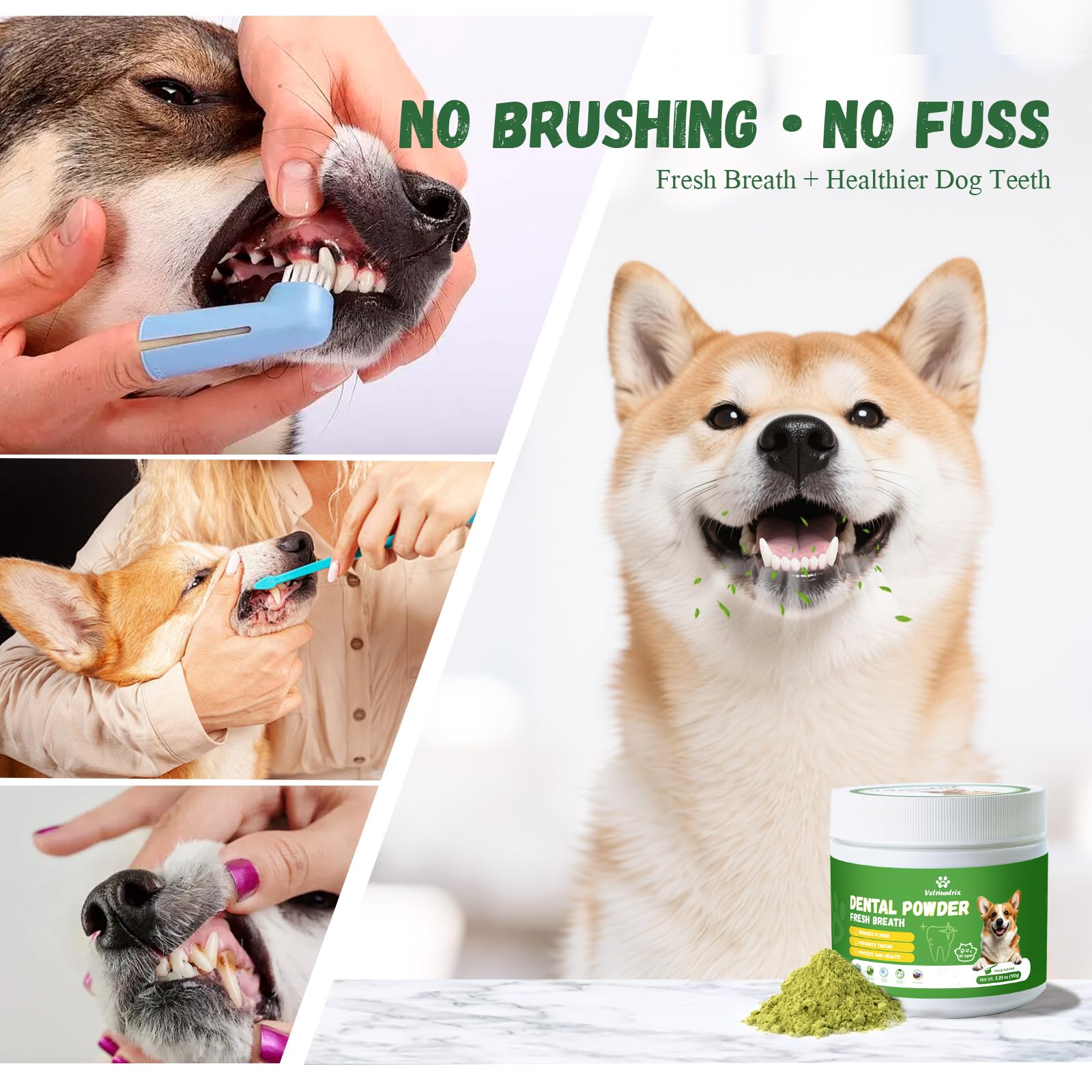 Vetriuntrix Dog Dental Powder, Dental Powder for Dogs Teeth Cleaning and Breath Fresh, Dog Teeth Cleaning Powder with Natural Plants Ingredients and Postbiotics, 200g - OzHealthStandard