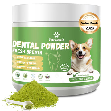 Vetriuntrix Dog Teeth Cleaning Powder, Dental Powder for Dogs Teeth Tartar Remove & Plaque Off, Fresh Breath for Dogs with Natural Plants Blend, Enzymes and Postbiotics, 80g - OzHealthStandard