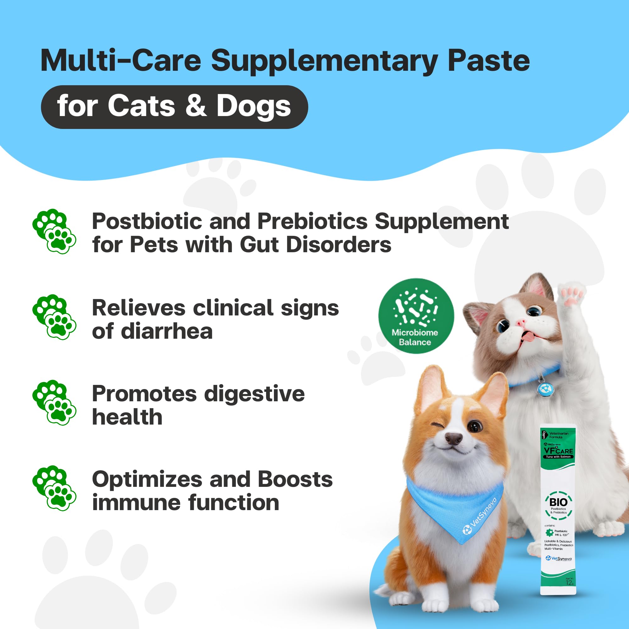 VFcare BIO Supplement for Cats & Dogs – Anti Diarrhea for Dogs, Gut Health Paste with Postbiotics, Prebiotics, FOS, L-137, Yeast Extract – Anti Diarrhea for Dogs, 30 Sachets - OzHealthStandard