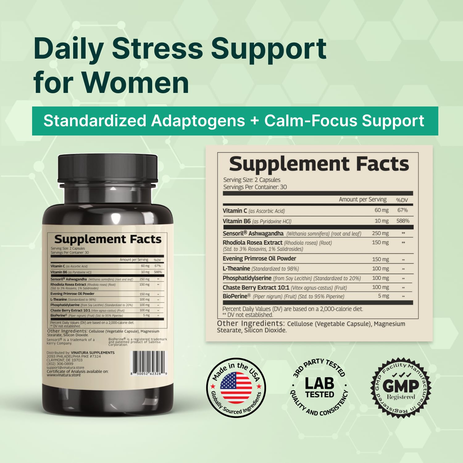 VINATURA Cortisol Supplements for Women - Cortisol Detox and Management - Adrenal Support, Stress Support, 60 Vegan Capsules - OzHealthStandard
