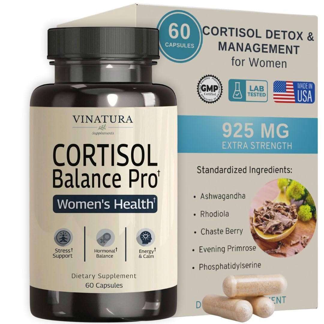 VINATURA Cortisol Supplements for Women - Cortisol Detox and Management - Adrenal Support, Stress Support, 60 Vegan Capsules - OzHealthStandard
