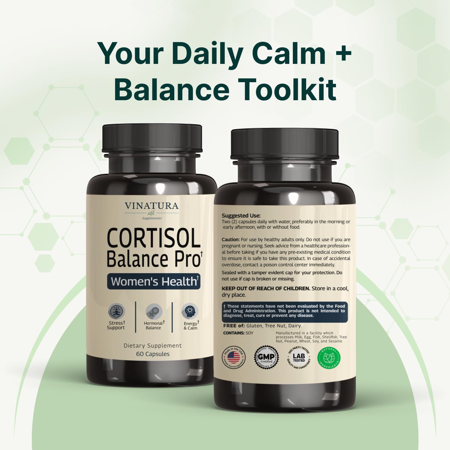 VINATURA Cortisol Supplements for Women - Cortisol Detox and Management - Adrenal Support, Stress Support, 60 Vegan Capsules - OzHealthStandard
