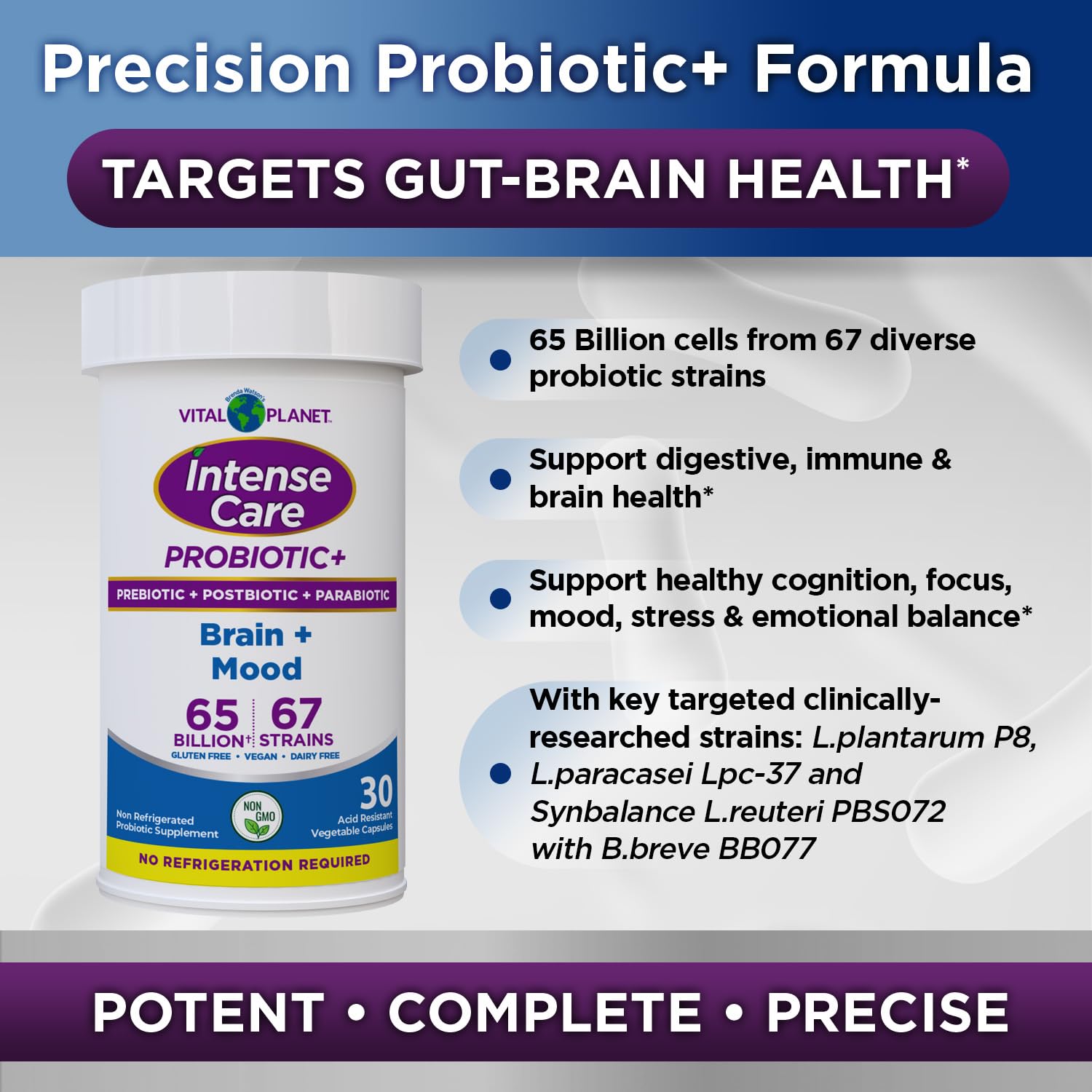 Vital Planet - Intense Care Brain & Mood Probiotics, Organic Prebiotics, Postbiotics, Parabiotics, Complete 4-in-1 Health Supplement for Adults, 65 Billion CFU, 67 Strains, Digestive and Immune 30 ct - OzHealthStandard