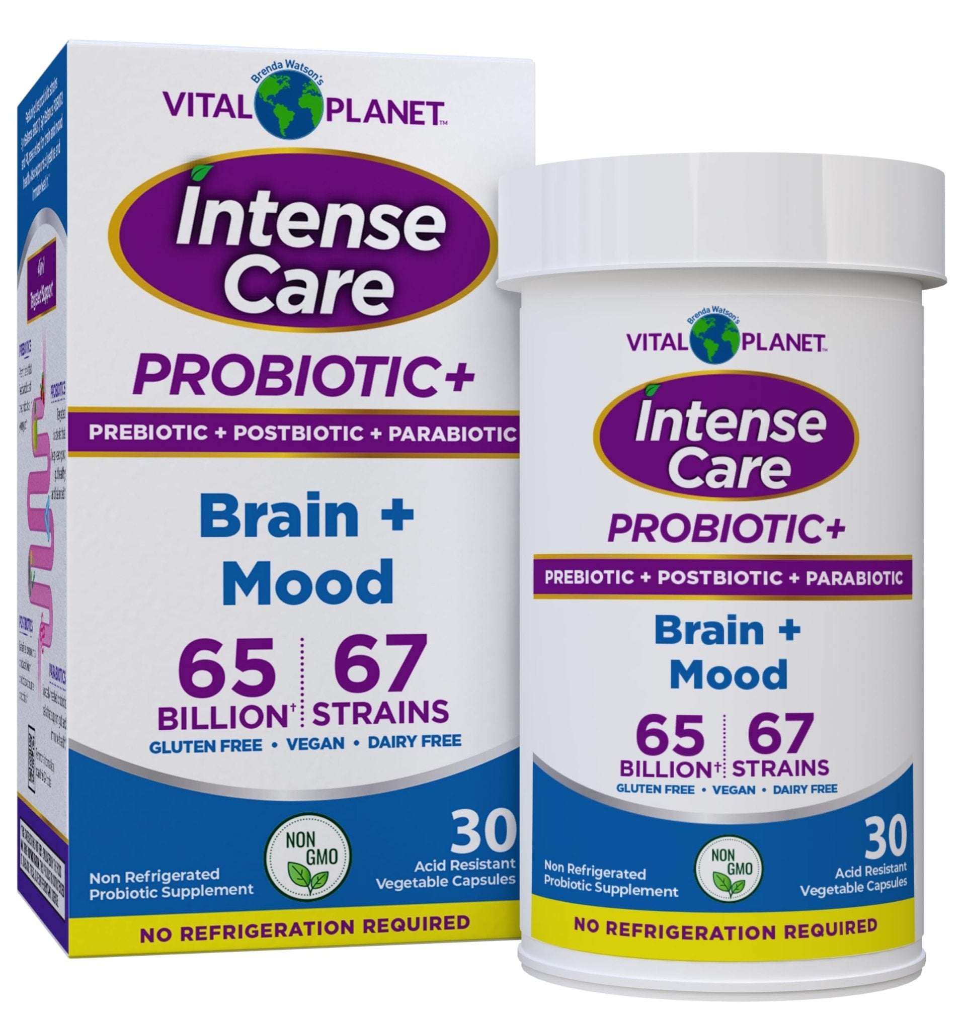 Vital Planet - Intense Care Brain & Mood Probiotics, Organic Prebiotics, Postbiotics, Parabiotics, Complete 4-in-1 Health Supplement for Adults, 65 Billion CFU, 67 Strains, Digestive and Immune 30 ct - OzHealthStandard