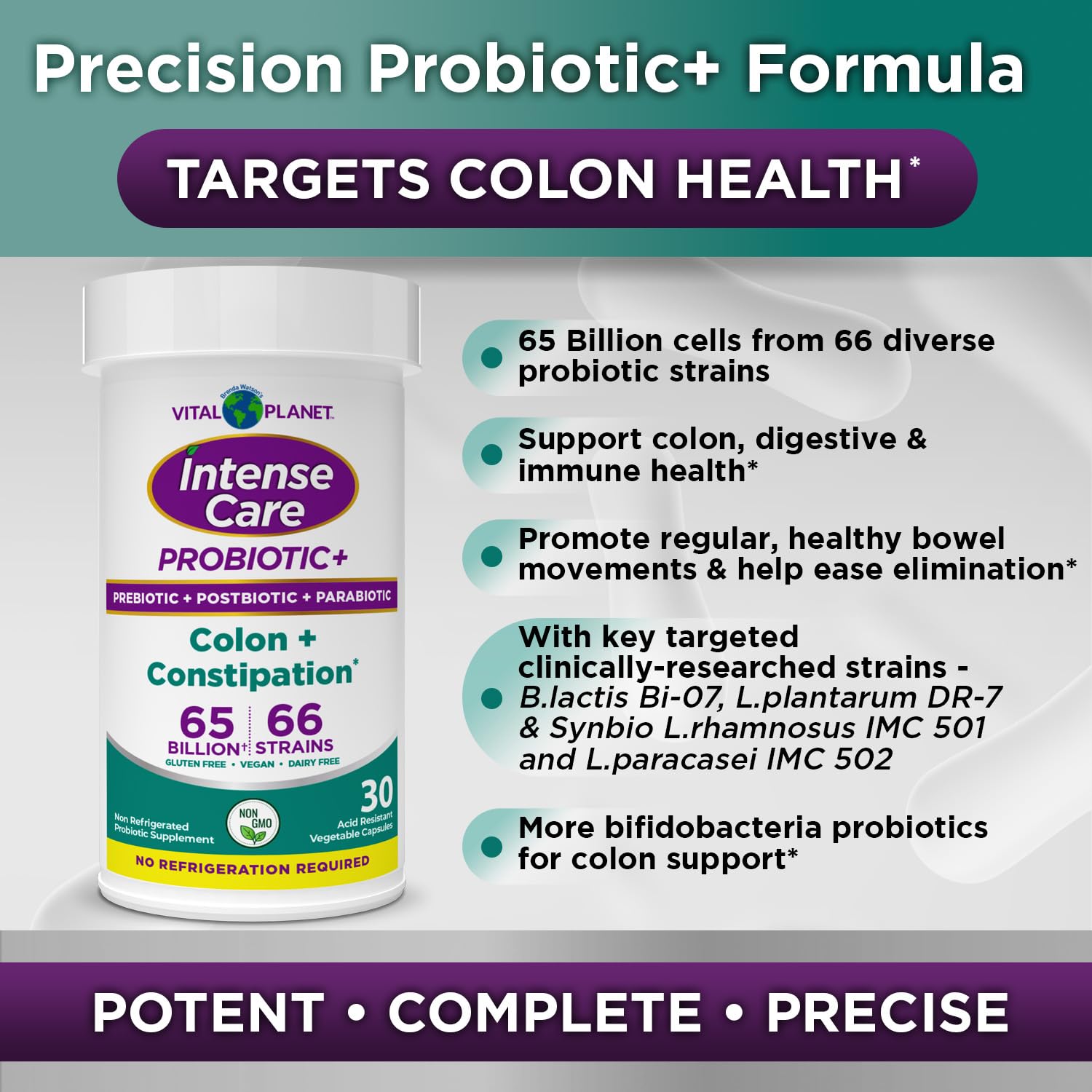Vital Planet - Intense Care Colon & Constipation Probiotics Plus Organic Prebiotics, Postbiotics, Parabiotics, Complete 4-in-1 Health Supplement for Adults, 65 Billion CFU, 66 Strains, 30 ct - OzHealthStandard