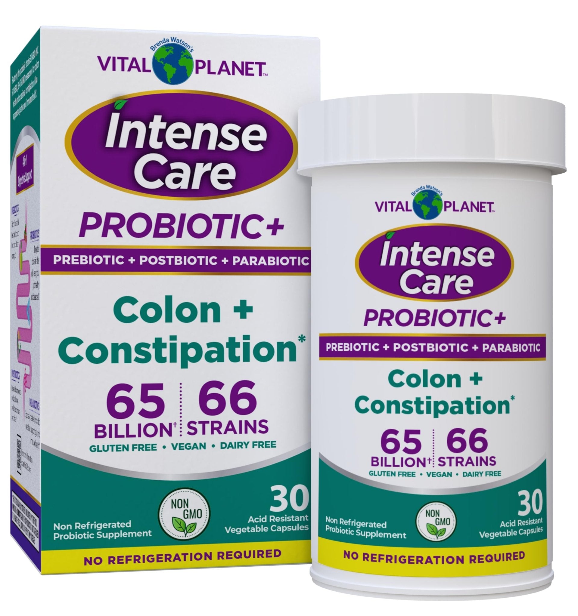 Vital Planet - Intense Care Colon & Constipation Probiotics Plus Organic Prebiotics, Postbiotics, Parabiotics, Complete 4-in-1 Health Supplement for Adults, 65 Billion CFU, 66 Strains, 30 ct - OzHealthStandard