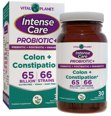 Vital Planet - Intense Care Colon & Constipation Probiotics, Prebiotics, Postbiotics, Parabiotics, 4-in-1 Refrigerated Supplement for Adults, 65 Billion CFU, 66 Strains, Digestive and Immune, 30 ct - OzHealthStandard