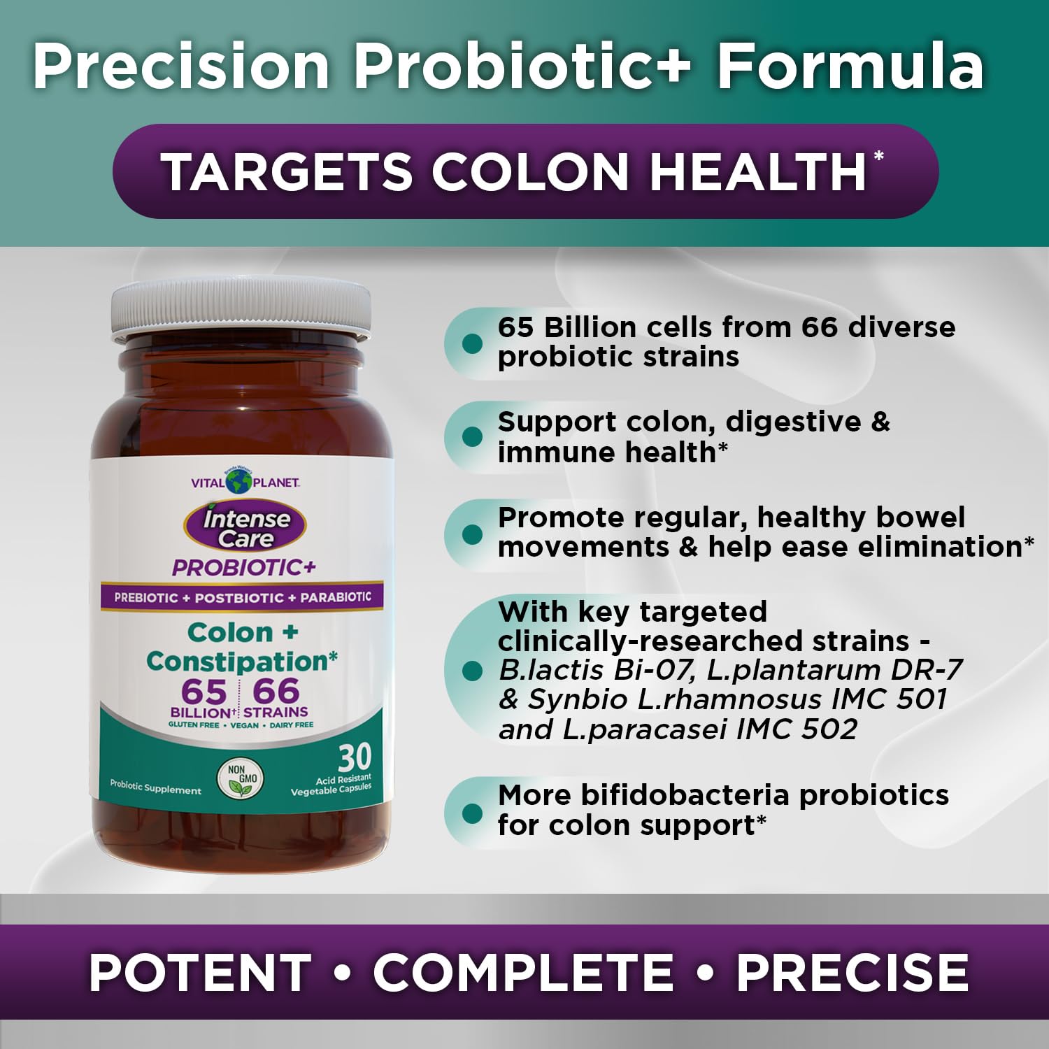 Vital Planet - Intense Care Colon & Constipation Probiotics, Prebiotics, Postbiotics, Parabiotics, 4-in-1 Refrigerated Supplement for Adults, 65 Billion CFU, 66 Strains, Digestive and Immune, 30 ct - OzHealthStandard