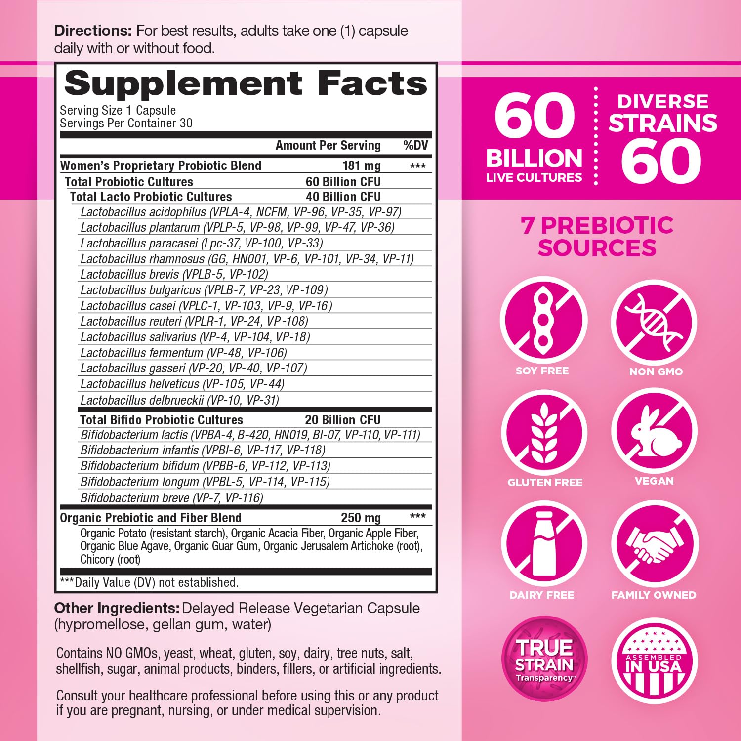 Vital Planet - Vital Flora Women’s Daily Probiotic 60 Billion CFU, 60 Diverse Strains, 7 Organic Prebiotics, Vaginal and Immune Support, Bloating, Digestive Health Probiotics for Women 30 Capsules - OzHealthStandard