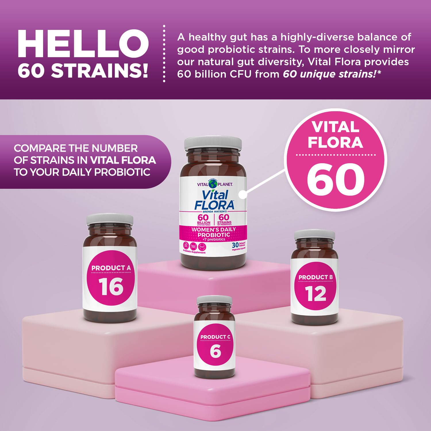 Vital Planet - Vital Flora Women’s Daily Probiotic 60 Billion CFU, 60 Diverse Strains, 7 Organic Prebiotics, Vaginal and Immune Support, Bloating, Digestive Health Probiotics for Women 30 Capsules - OzHealthStandard