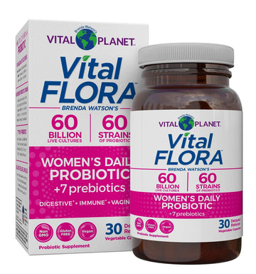 Vital Planet - Vital Flora Women’s Daily Probiotic 60 Billion CFU, 60 Diverse Strains, 7 Organic Prebiotics, Vaginal and Immune Support, Bloating, Digestive Health Probiotics for Women 30 Capsules - OzHealthStandard