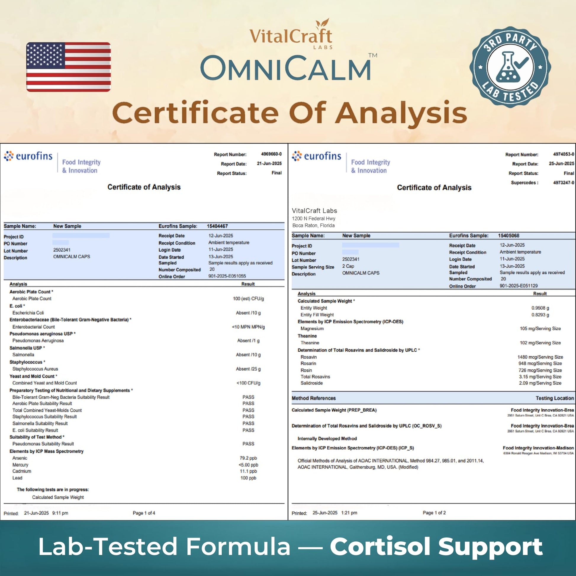 VITALCRAFT LABS OmniCalm Cortisol Supplements for Women & Men | Stress Relief & Sleep Support with Magnesium & Ashwagandha, L Theanine | 14-in-1 Cortisol Reducer, Manager, Detox – USA - OzHealthStandard