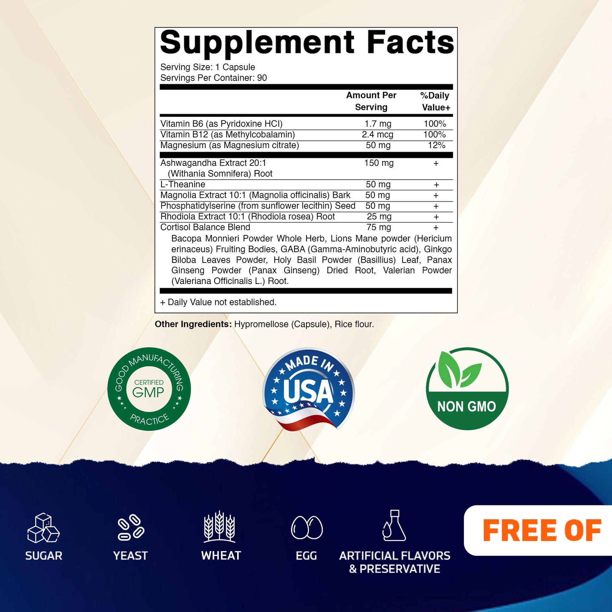 Vitamatic Cortisol Health Support - 90 Veggie Capsules - Made with Adaptogenic Blend with Ashwagandha, Rhodiola, Magnolia, L-Theanine, Phosphatidylserine - OzHealthStandard