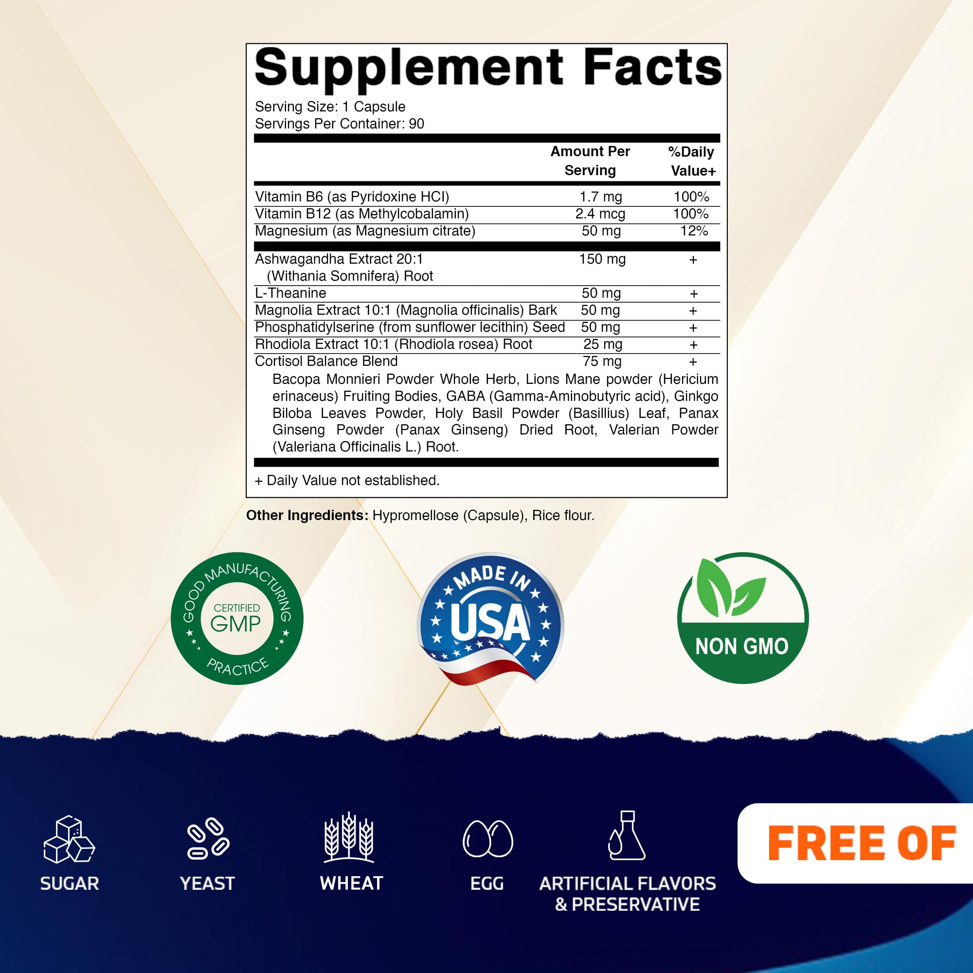 Vitamatic Cortisol Health Support - 90 Veggie Capsules - Made with Adaptogenic Blend with Ashwagandha, Rhodiola, Magnolia, L-Theanine, Phosphatidylserine - OzHealthStandard