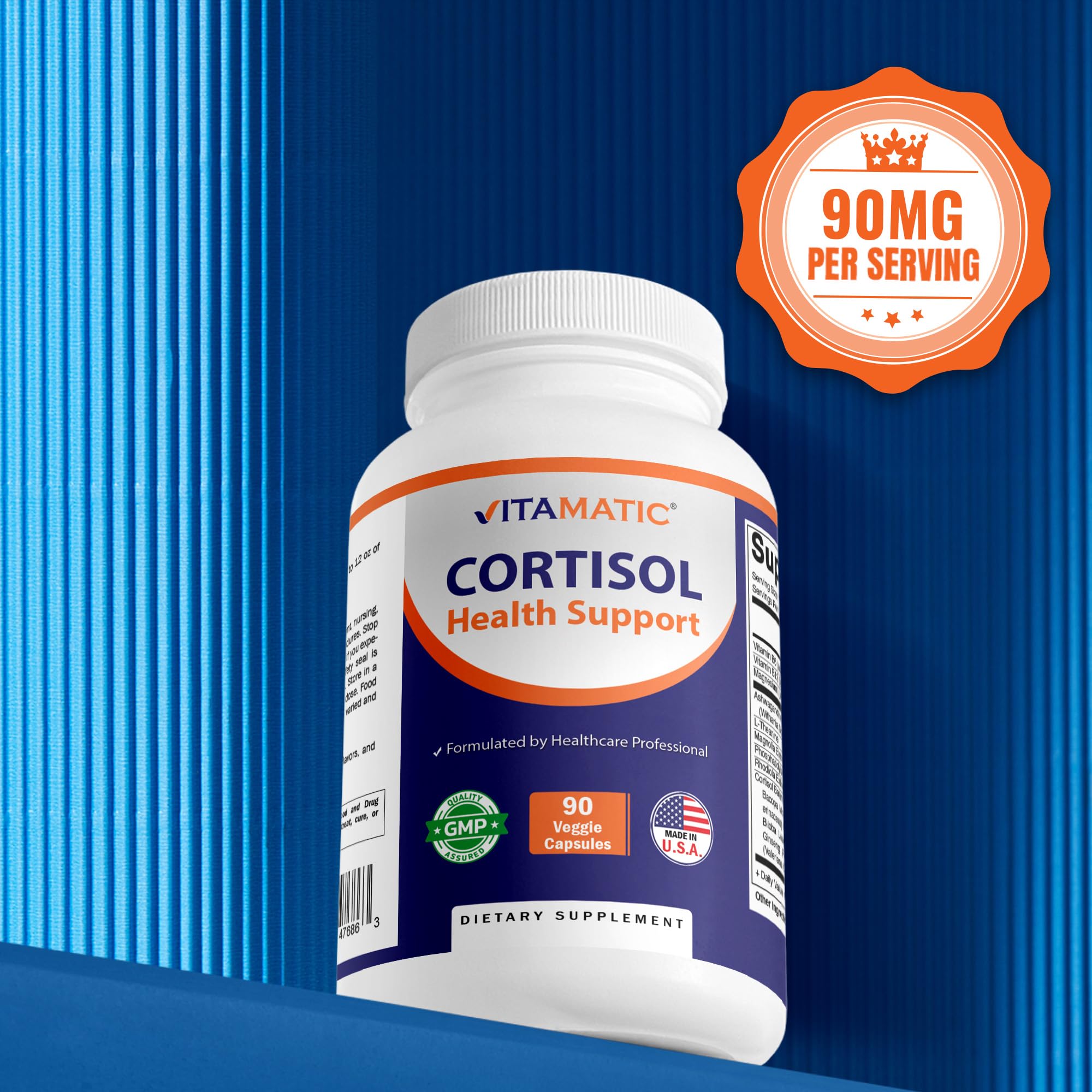 Vitamatic Cortisol Health Support - 90 Veggie Capsules - Made with Adaptogenic Blend with Ashwagandha, Rhodiola, Magnolia, L-Theanine, Phosphatidylserine - OzHealthStandard