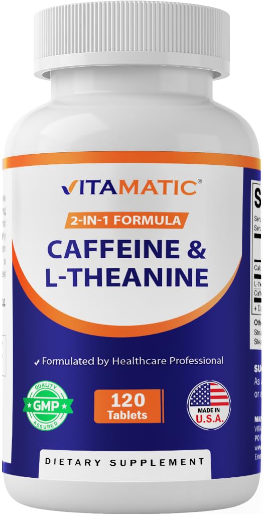 Vitamatic L-Theanine 200mg with Caffeine 100mg – 120 Vegetarian Tablets Nootropic Supplement for Focused Energy & Mental Clarity - OzHealthStandard