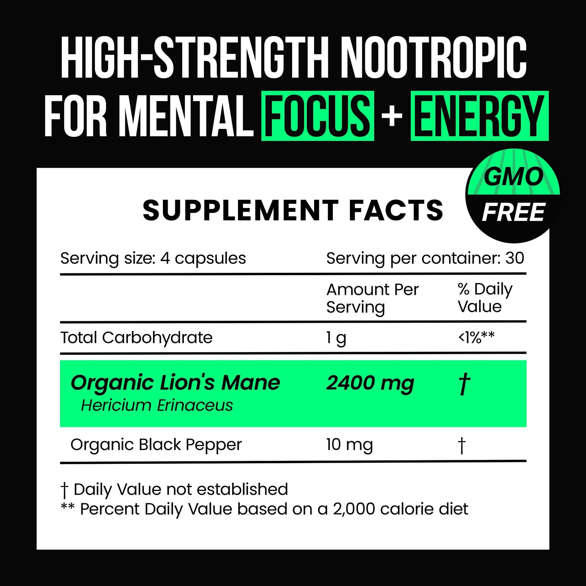 VitaRaw Organic Lions Mane Supplement Capsules 2400 mg - Powerful Nootropic - Helps Maintain Memory, Energy, and Mental Clarity - Vegan Brain Booster Focus Pills - Real Lion's Mane Supplement - OzHealthStandard