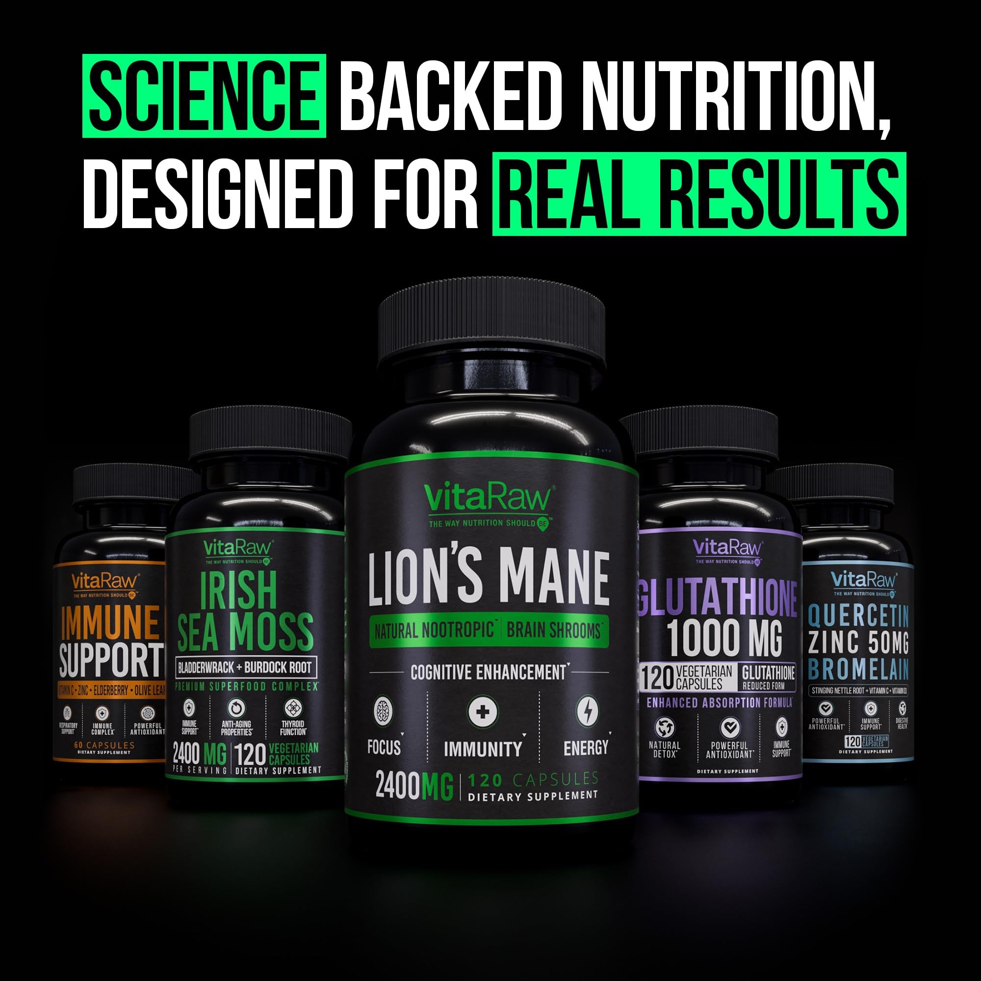 VitaRaw Organic Lions Mane Supplement Capsules 2400 mg - Powerful Nootropic - Helps Maintain Memory, Energy, and Mental Clarity - Vegan Brain Booster Focus Pills - Real Lion's Mane Supplement - OzHealthStandard