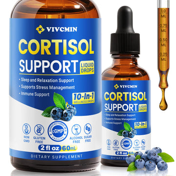 vivcmin 10 in 1 Cortisol Supplements for Women & Men, Cortisol Reducer with Ashwagandha, Magnesium, L-Theanine, Hormone Balance Drops - Sleep & Mood Support, 2 Fl Oz, Blueberry Flavor - OzHealthStandard